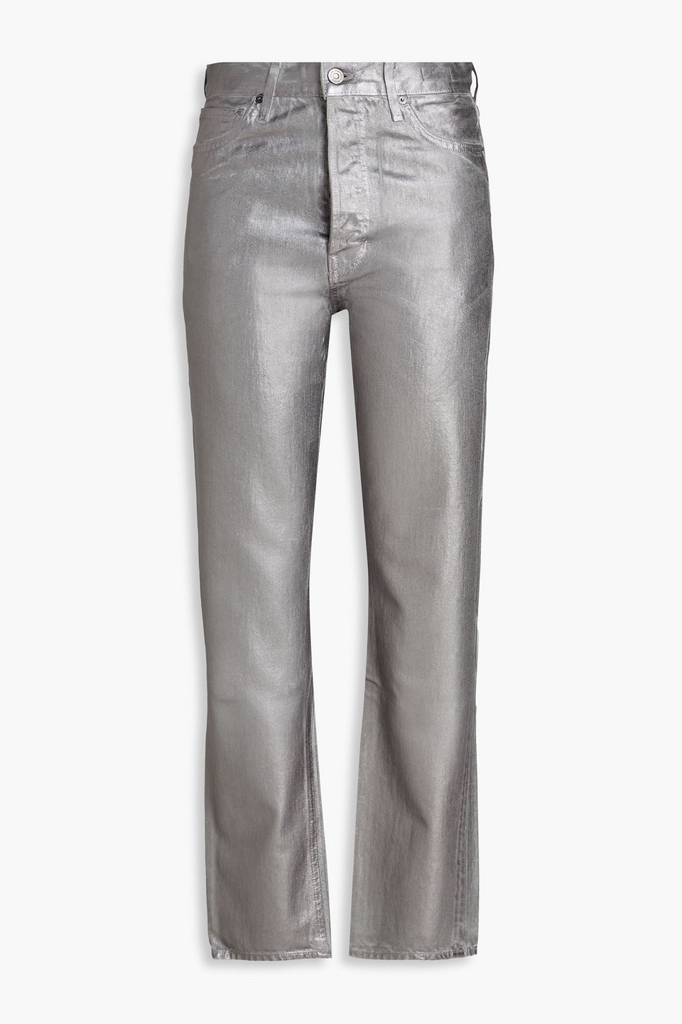 Veronica Beard Carson Metallic High Rise Ankle Jean In Light Grey In Gray