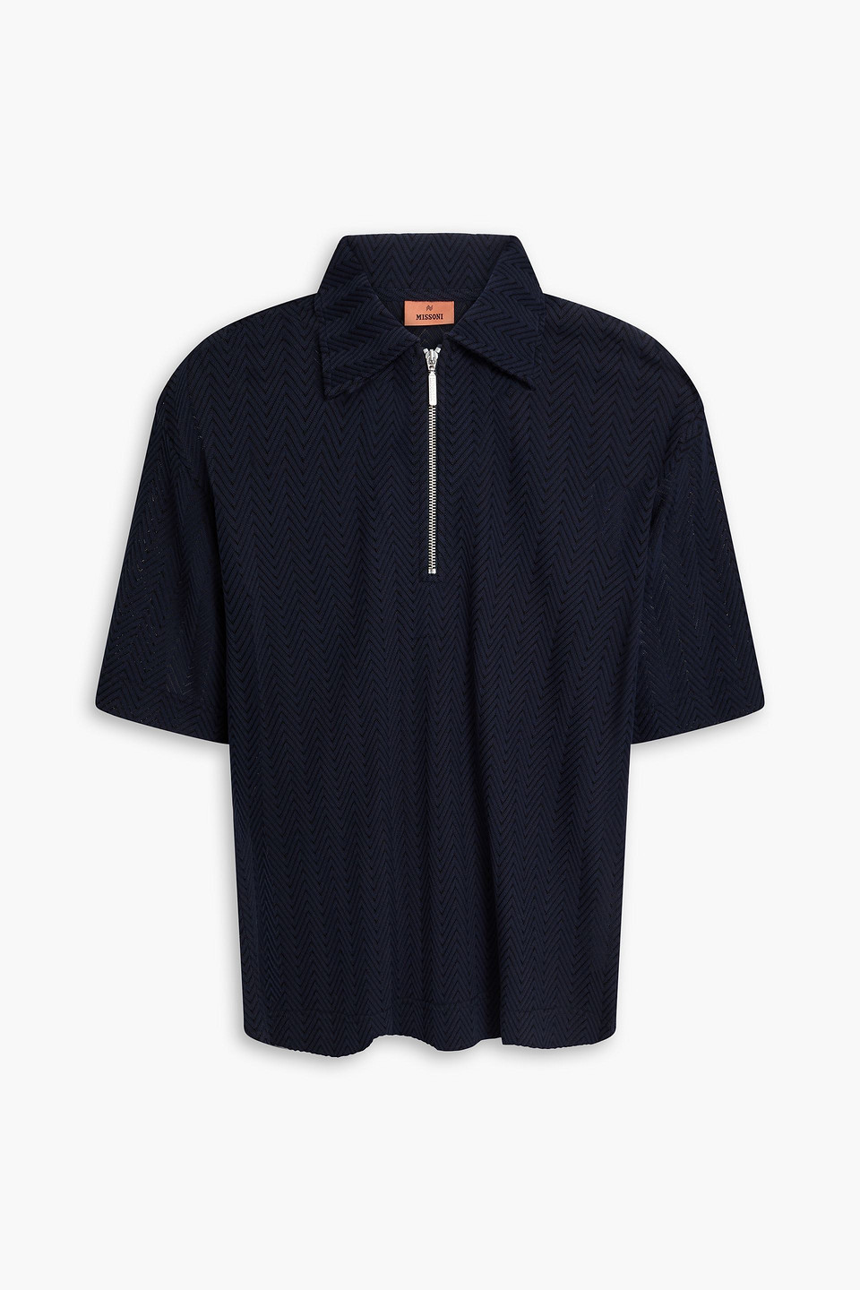 Missoni Crochet-knit Cotton-blend Half-zip Polo Shirt In Navy
