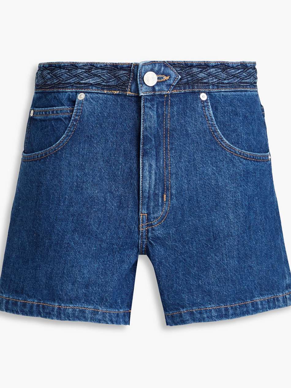 braid-trimmed denim shorts