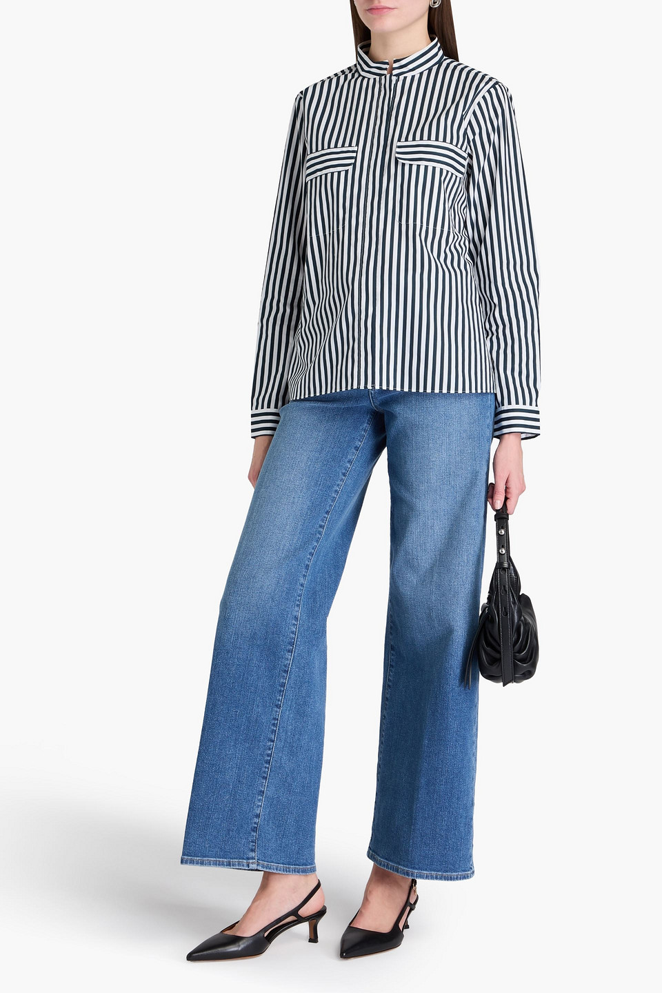 Frame Striped Cotton-poplin Shirt In Nachtblau