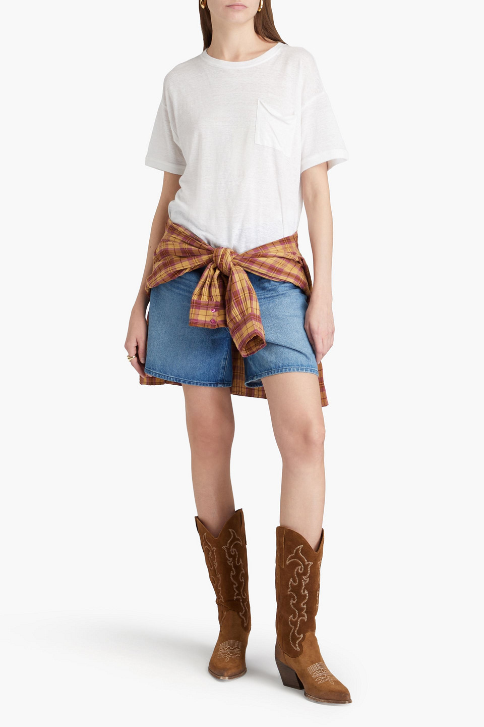 Frame Ribbed Stretch-modal T-shirt In White
