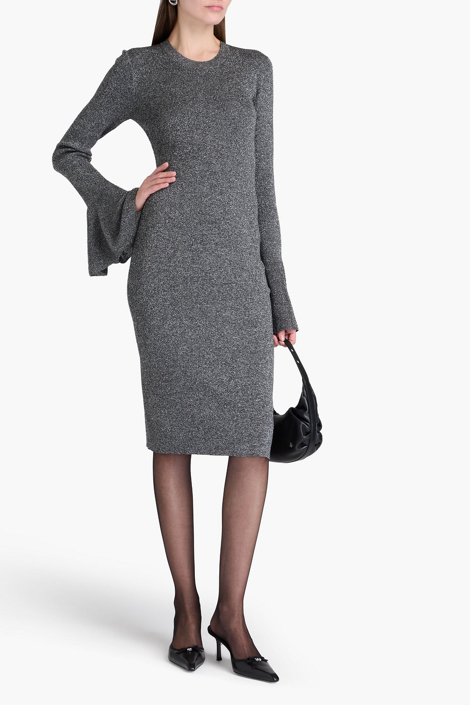 Frame Metallic Ribbed-knit Dress In Silber