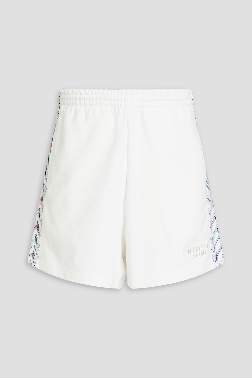 Missoni Knit-trimmed French Cotton-terry Drawstring Shorts In Weiss