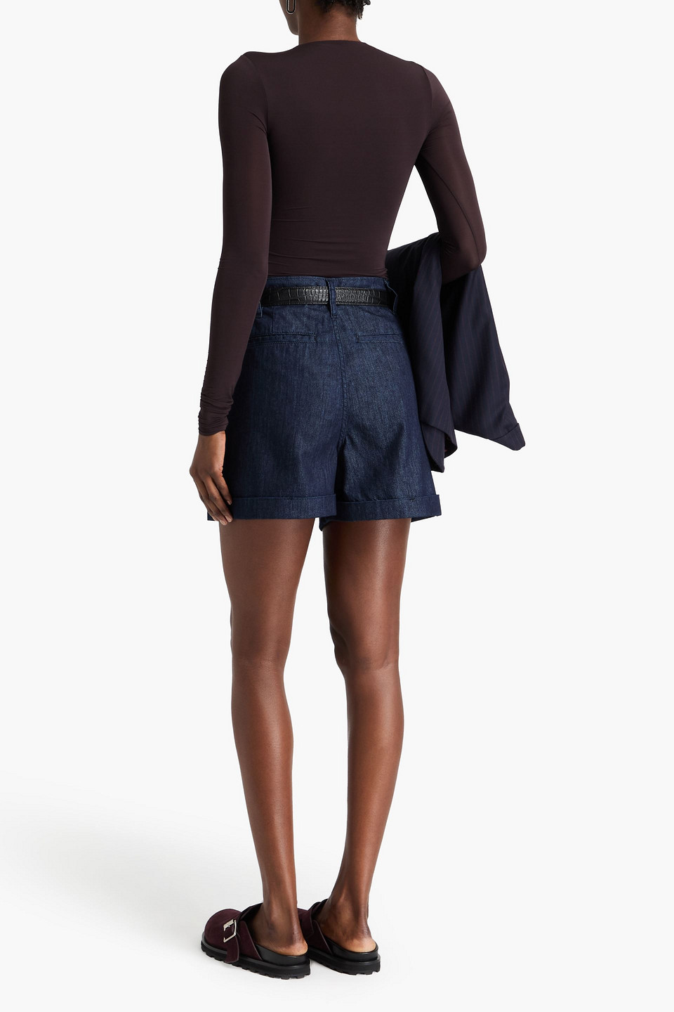FRAME PLEATED DENIM SHORTS