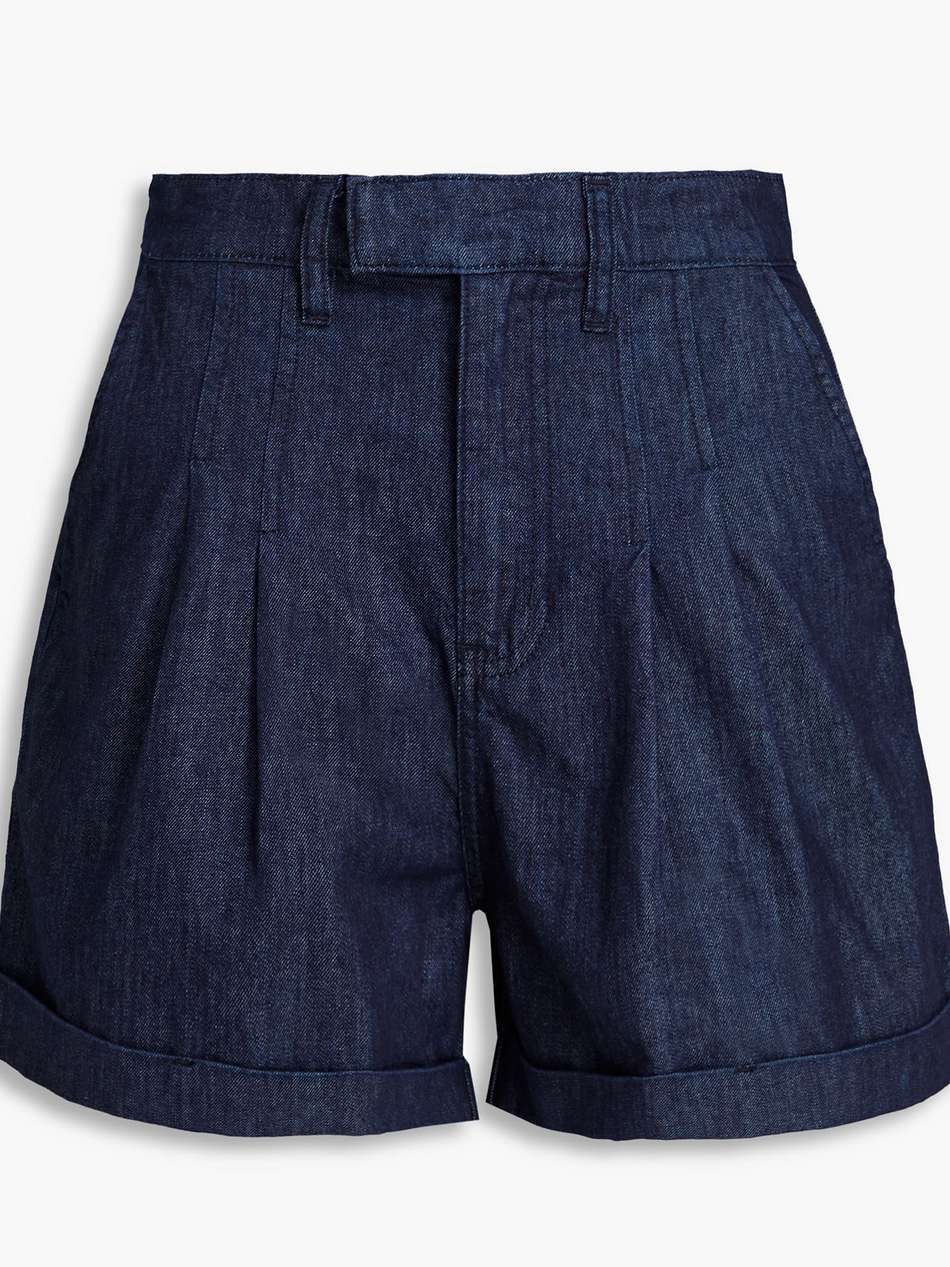 pleated denim shorts