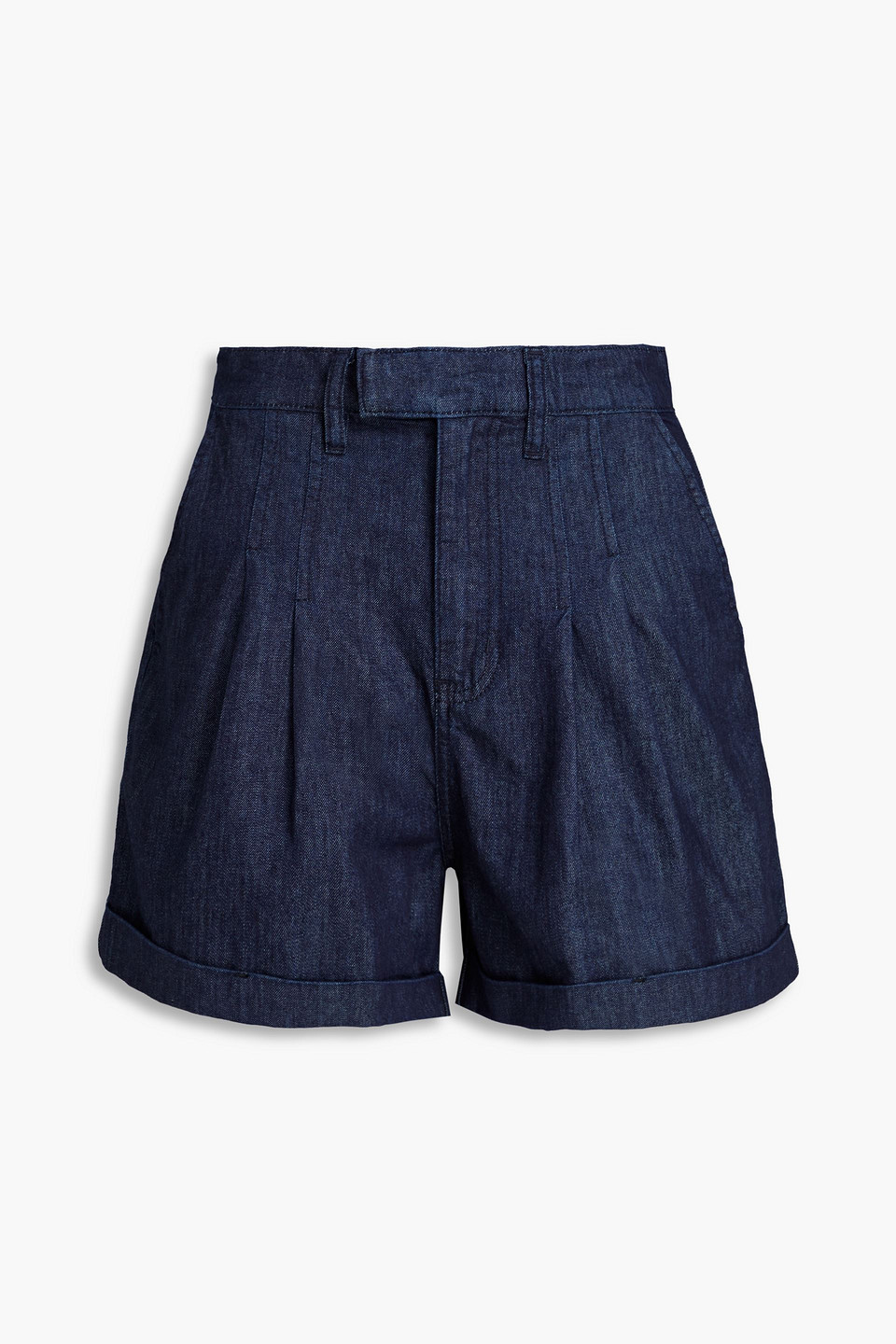 Frame Pleated Denim Shorts In Dark Denim