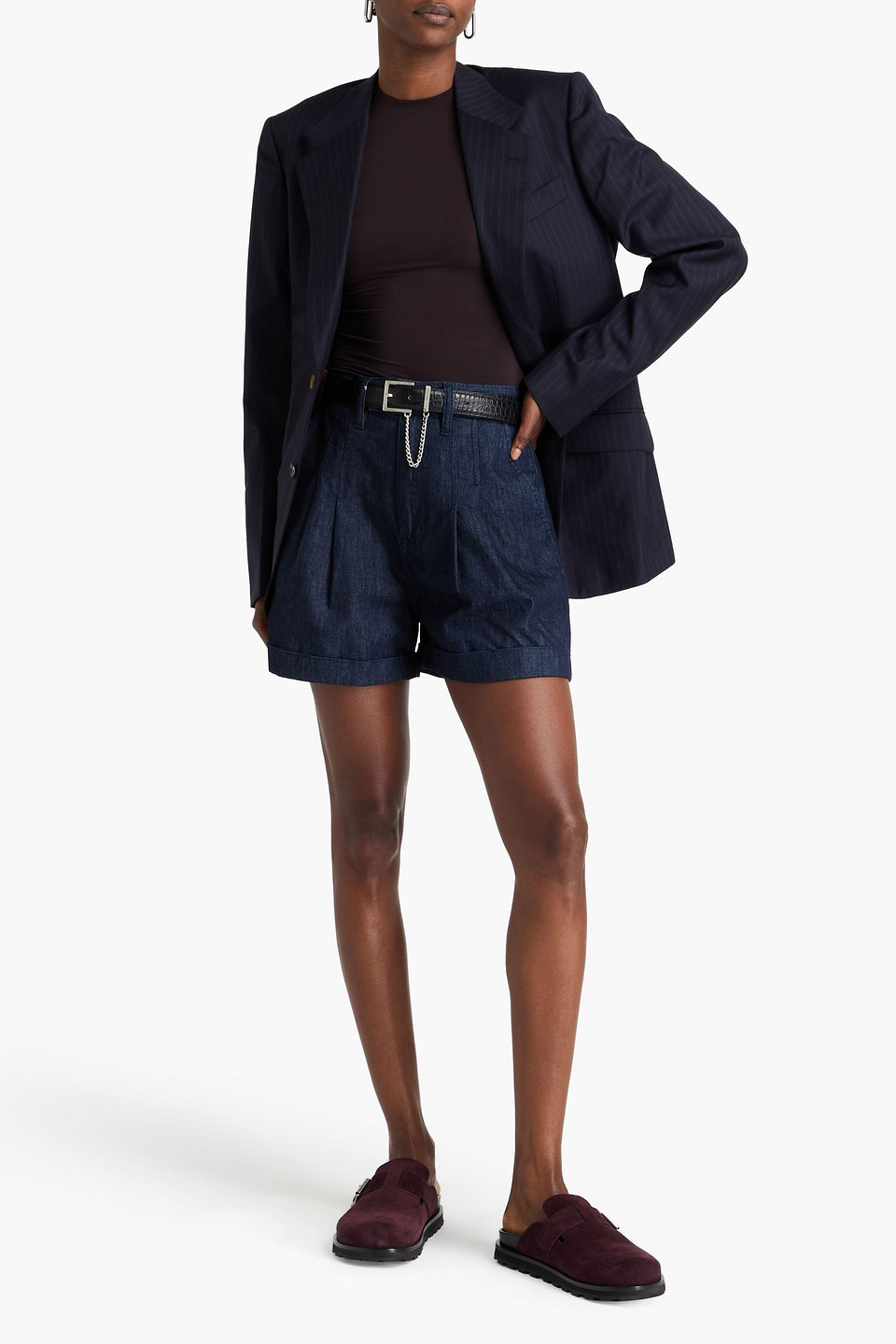 FRAME PLEATED DENIM SHORTS