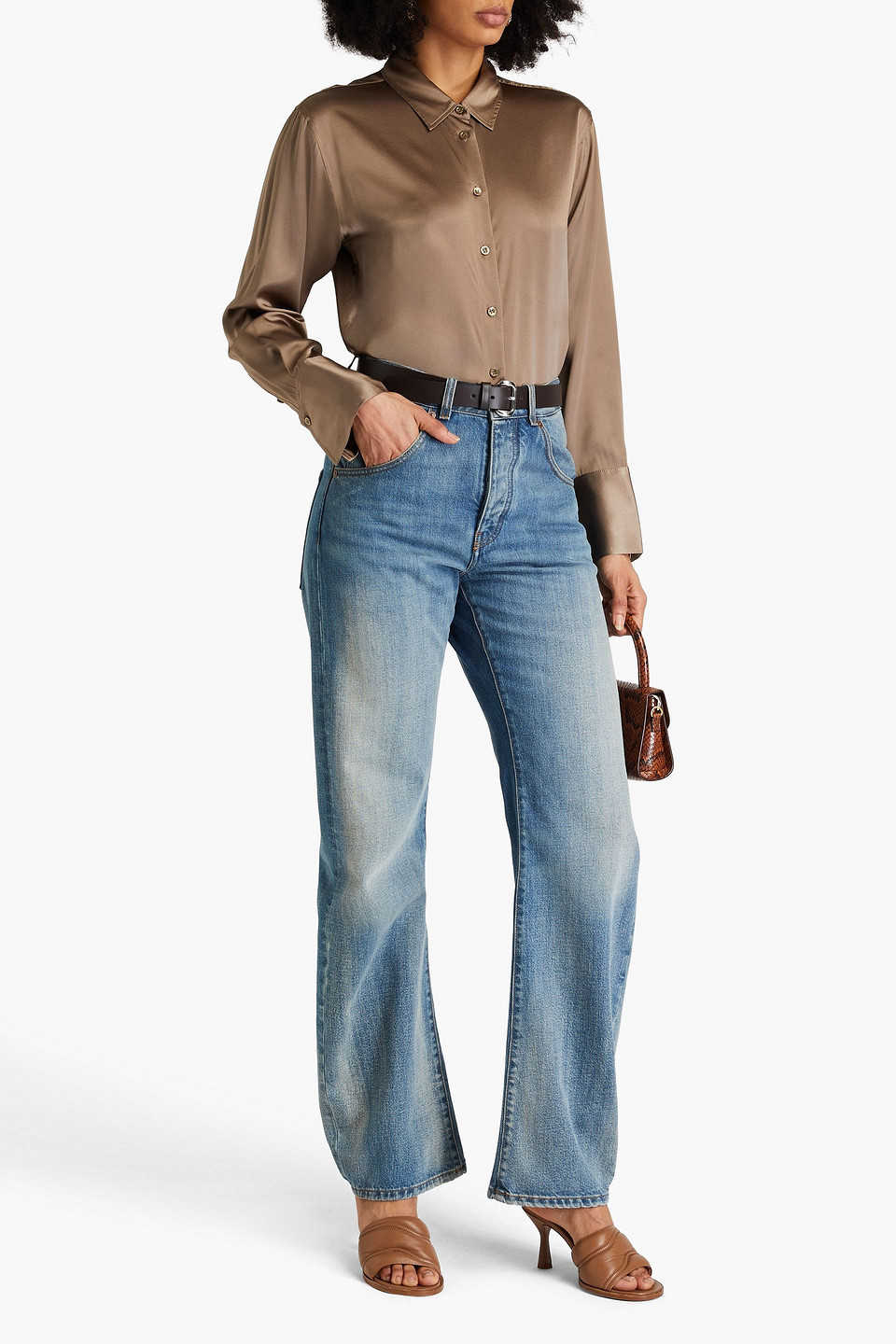 Frame The Standard Stretch-silk Satin Shirt In Neutral