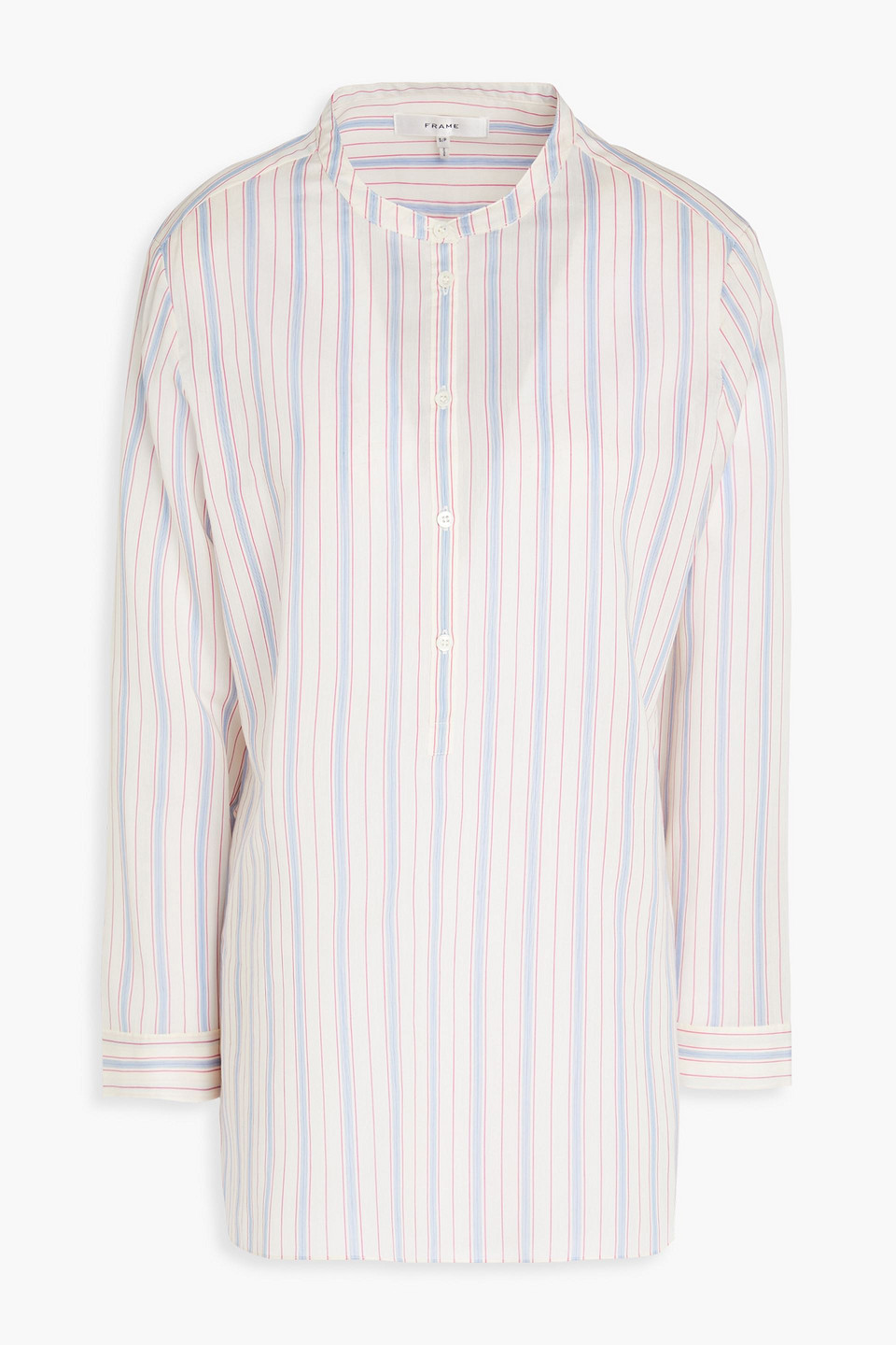 Frame Striped Cotton And Silk-blend Tunic In Light Blue
