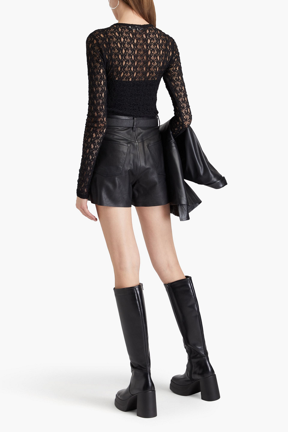 Frame Stretch-lace Top In Black