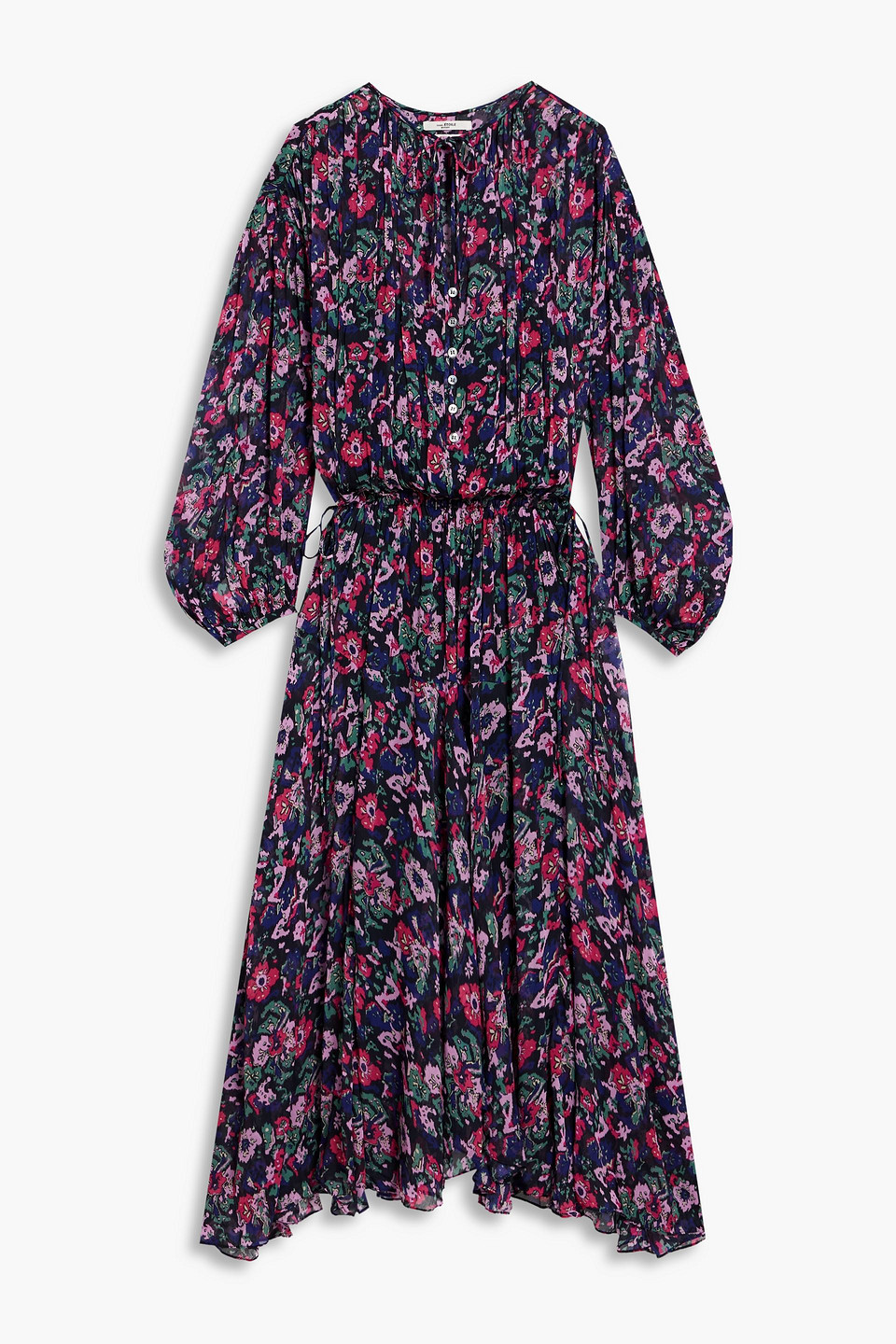 Isabel Marant Étoile Saureli Gathered Printed Georgette Midi Dress In Midnight Blue