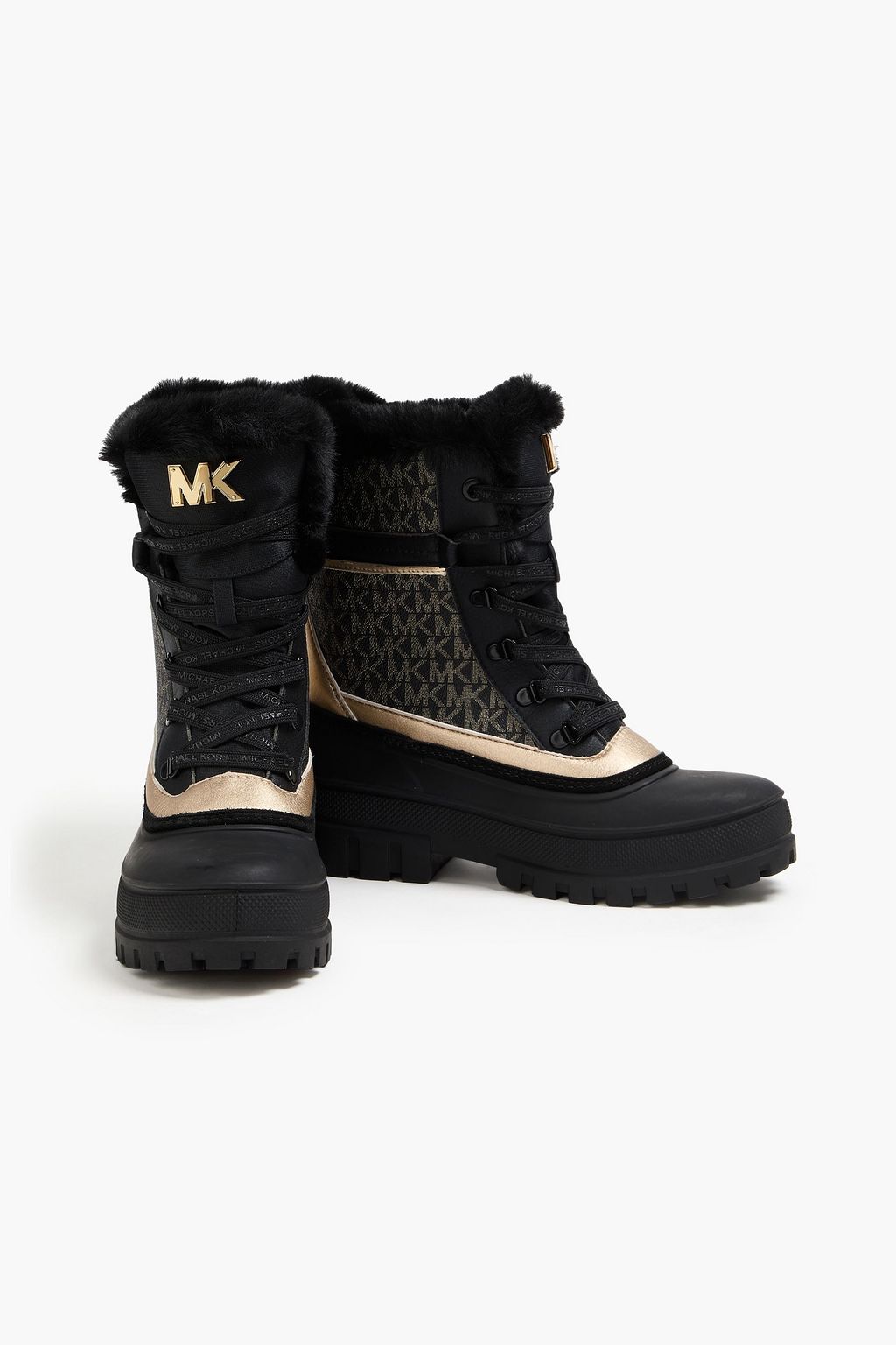 MICHAEL MICHAEL KORS بوت بطول الكاحل "أوزي" من جلد بملمس نافر مزين بطبعات وبحواف من الفرو الصناعي