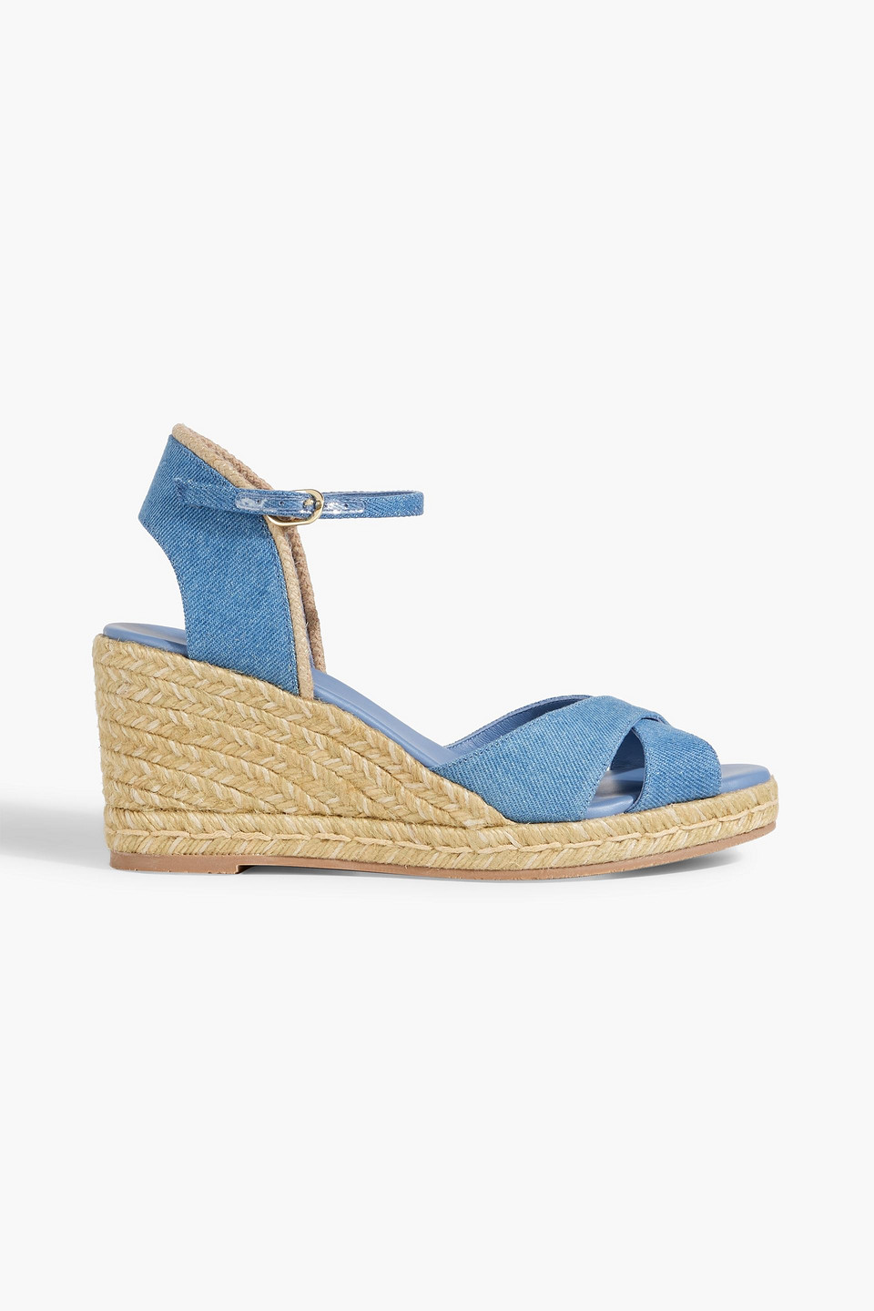 Stuart Weitzman Mirela Denim Espadrille Wedge Sandals In Blue