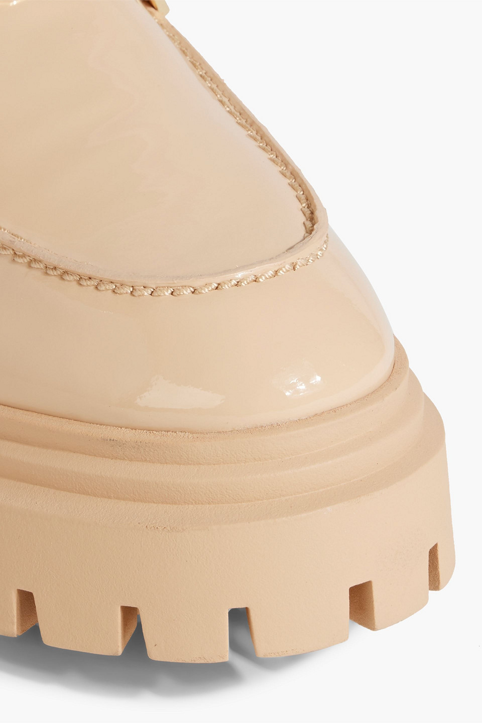 Stuart Weitzman Perla Embellished Patent-leather Platform Loafers In Beige