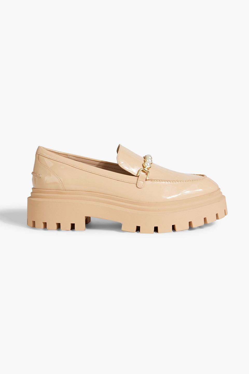 Stuart Weitzman Perla Embellished Patent-leather Platform Loafers In Beige