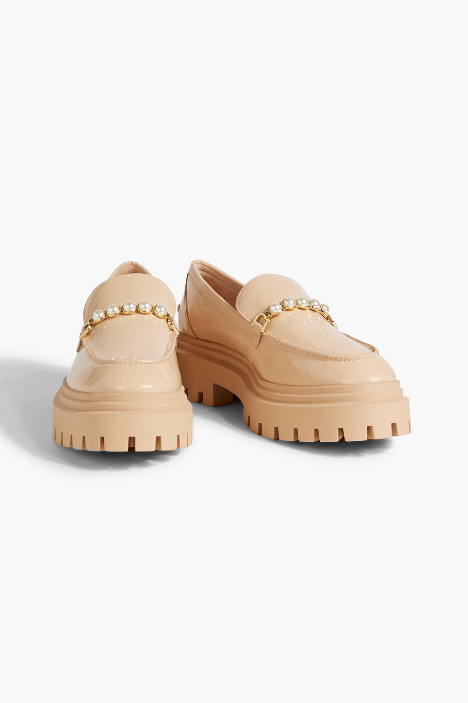 Stuart Weitzman Perla Embellished Patent-leather Platform Loafers In Beige