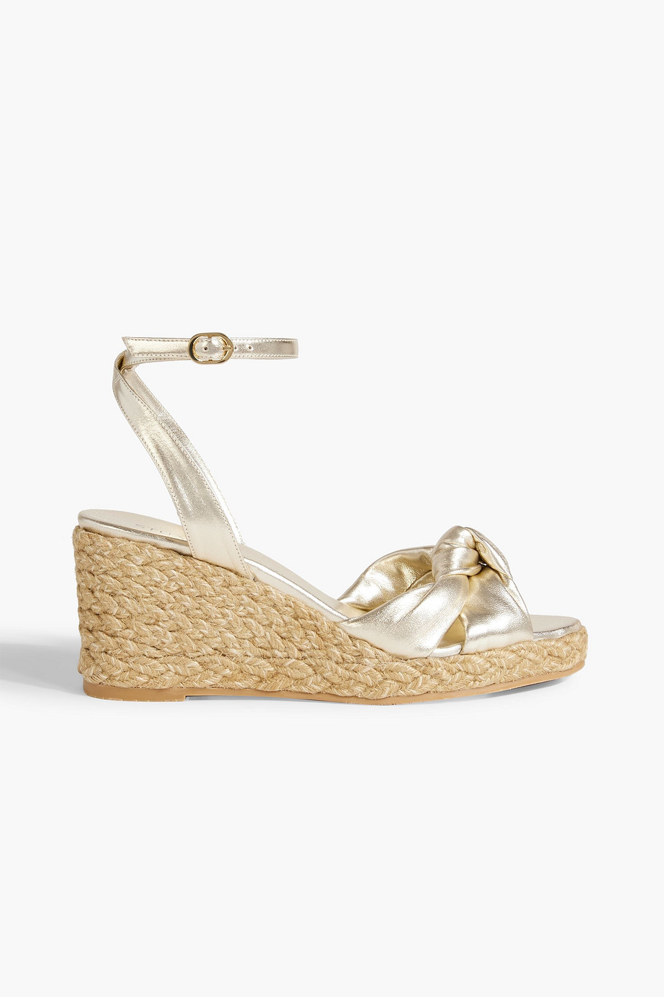Stuart Weitzman Playa Knotted Metallic Leather Espadrille Wedge Sandals In Platinum