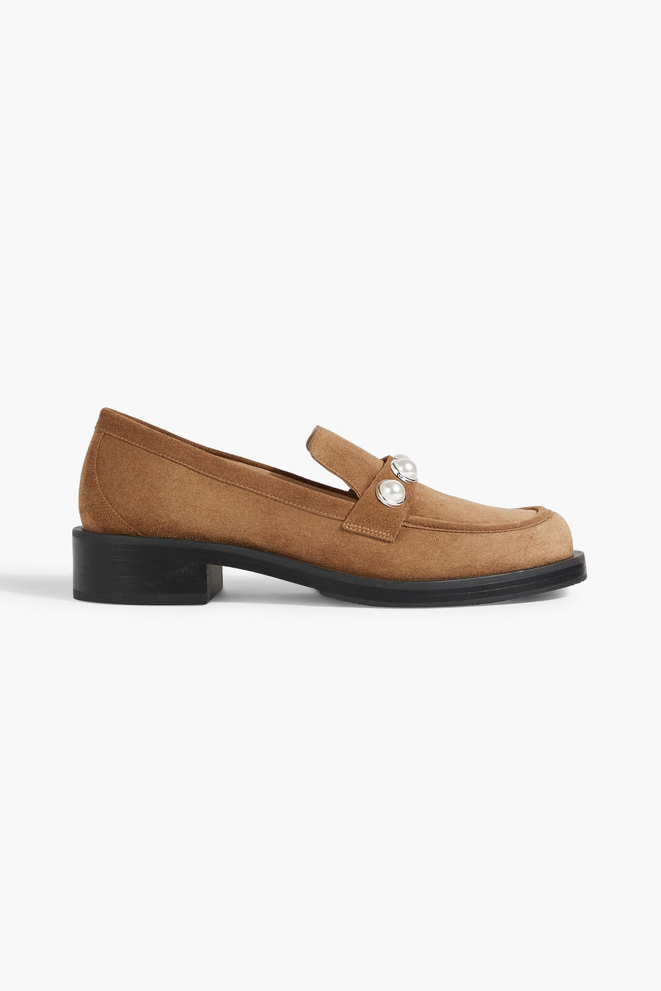 Stuart Weitzman Portia Suede Pearly Slip-on Loafers In Light Brown