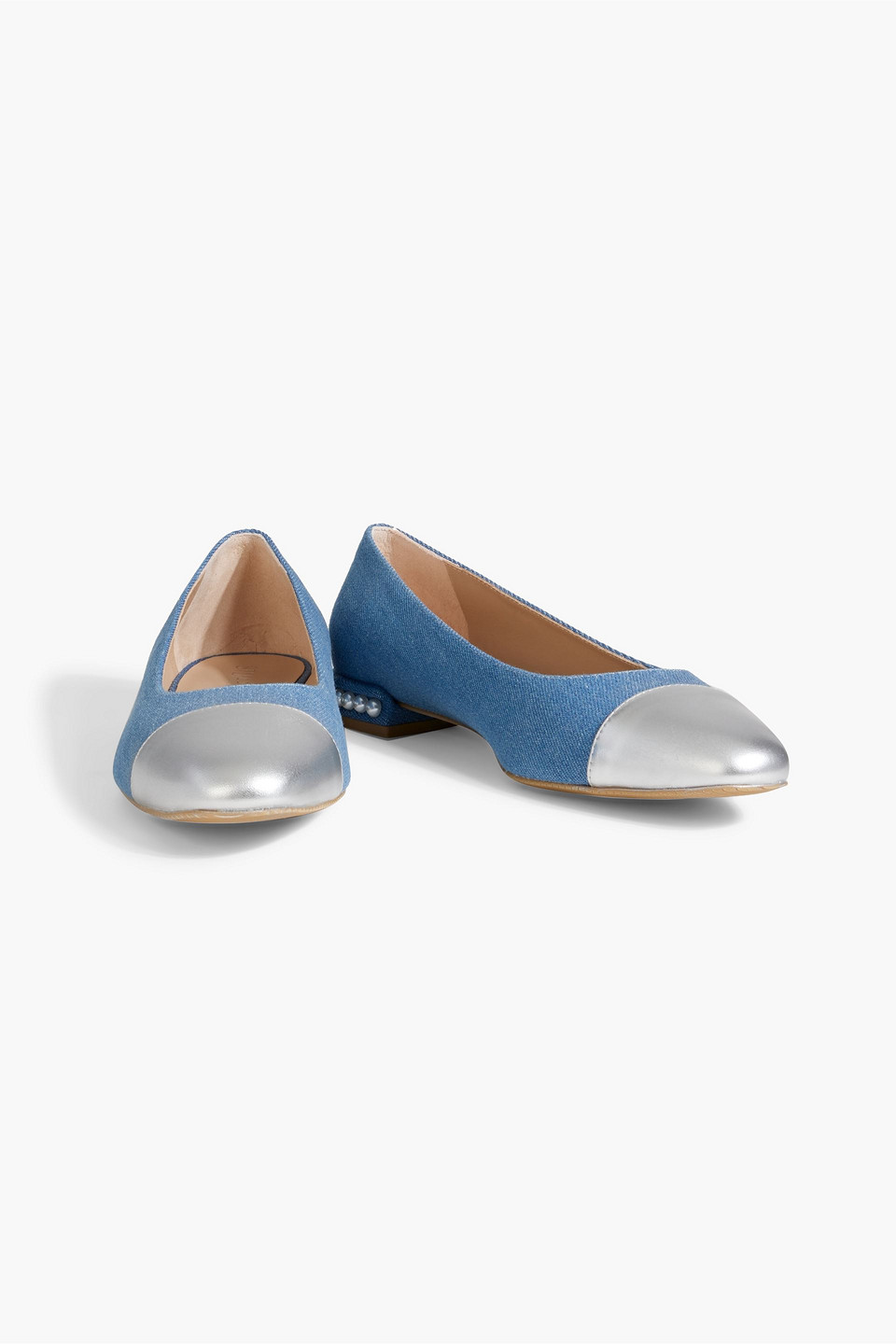 STUART WEITZMAN PEARL EMBELLISHED DENIM FLATS