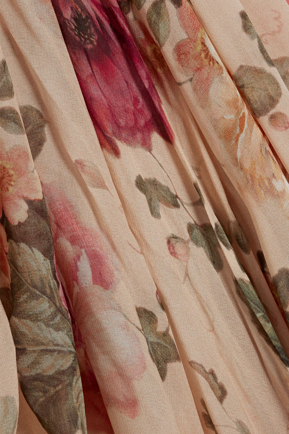 ZIMMERMANN BELTED FLORAL-PRINT CHIFFON MIDI DRESS