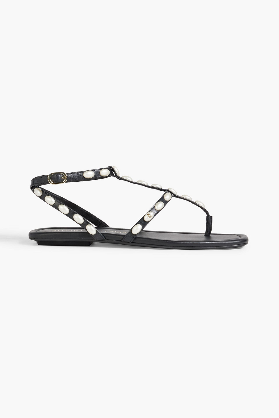 Stuart Weitzman Pearlita Embellished Leather Sandals In Black