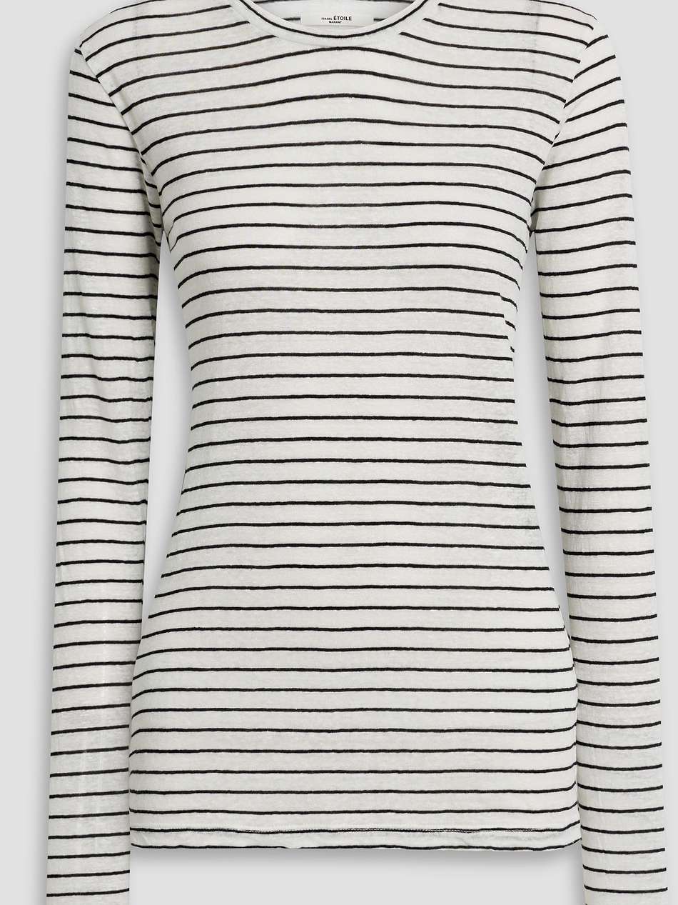 kaaron striped linen and cotton-blend jersey top