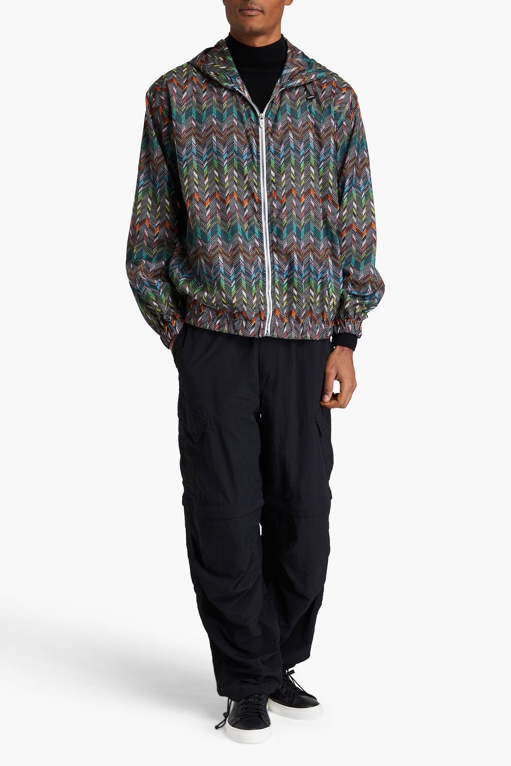MISSONI جاكيت بغطاء رأس من قماش ريب ستوب مزين بطبعات