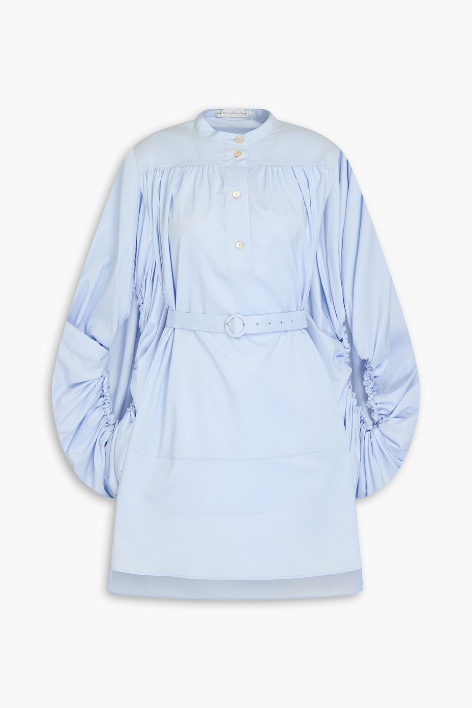 Palmer Harding Tender Belted Piqué-trimmed Cotton-poplin Shirt Dress In Light Blue