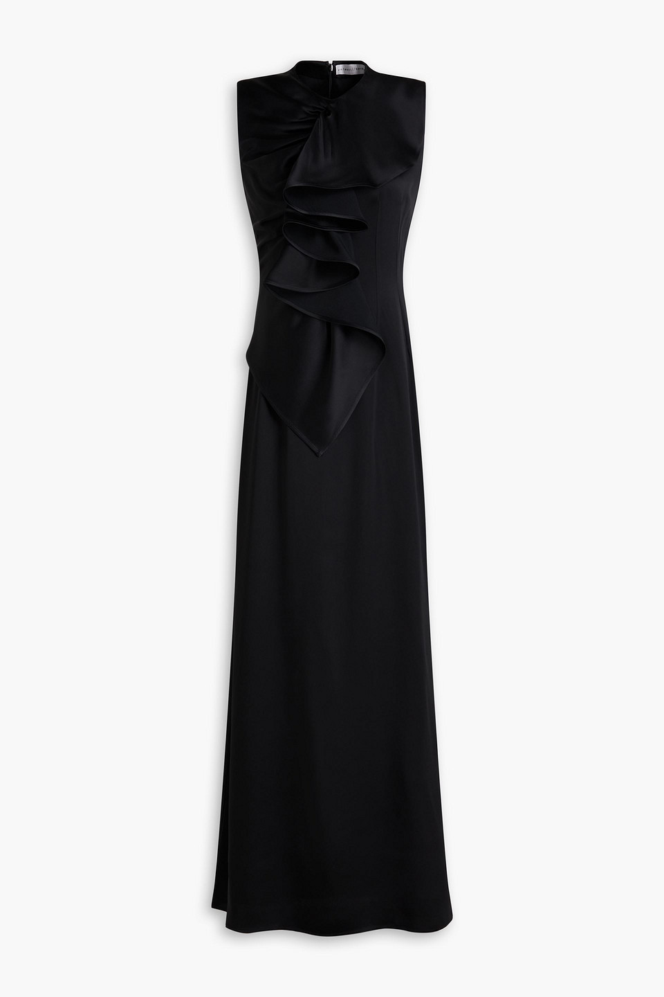 Palmer Harding Heart Ruffled Satin-crepe Maxi Dress In Black