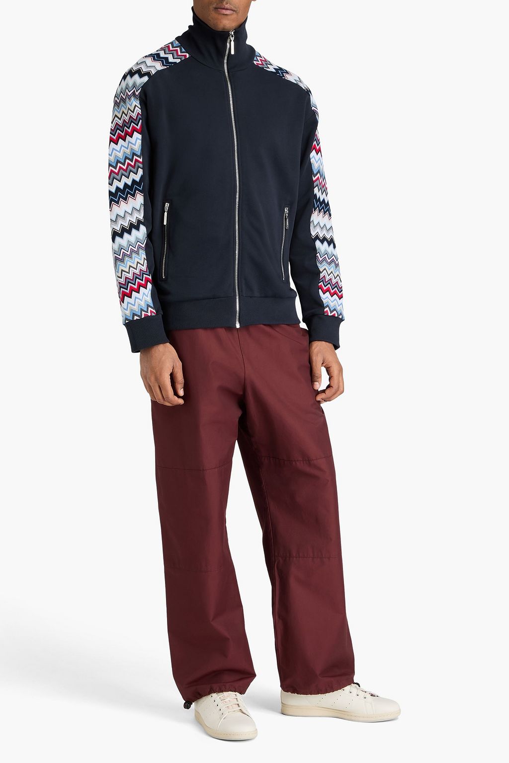 MISSONI سويت شيرت بنسيج بحبكة كروشيه مصنوع من قطن تيري الفرنسي المطاطي ومزود بسحاب