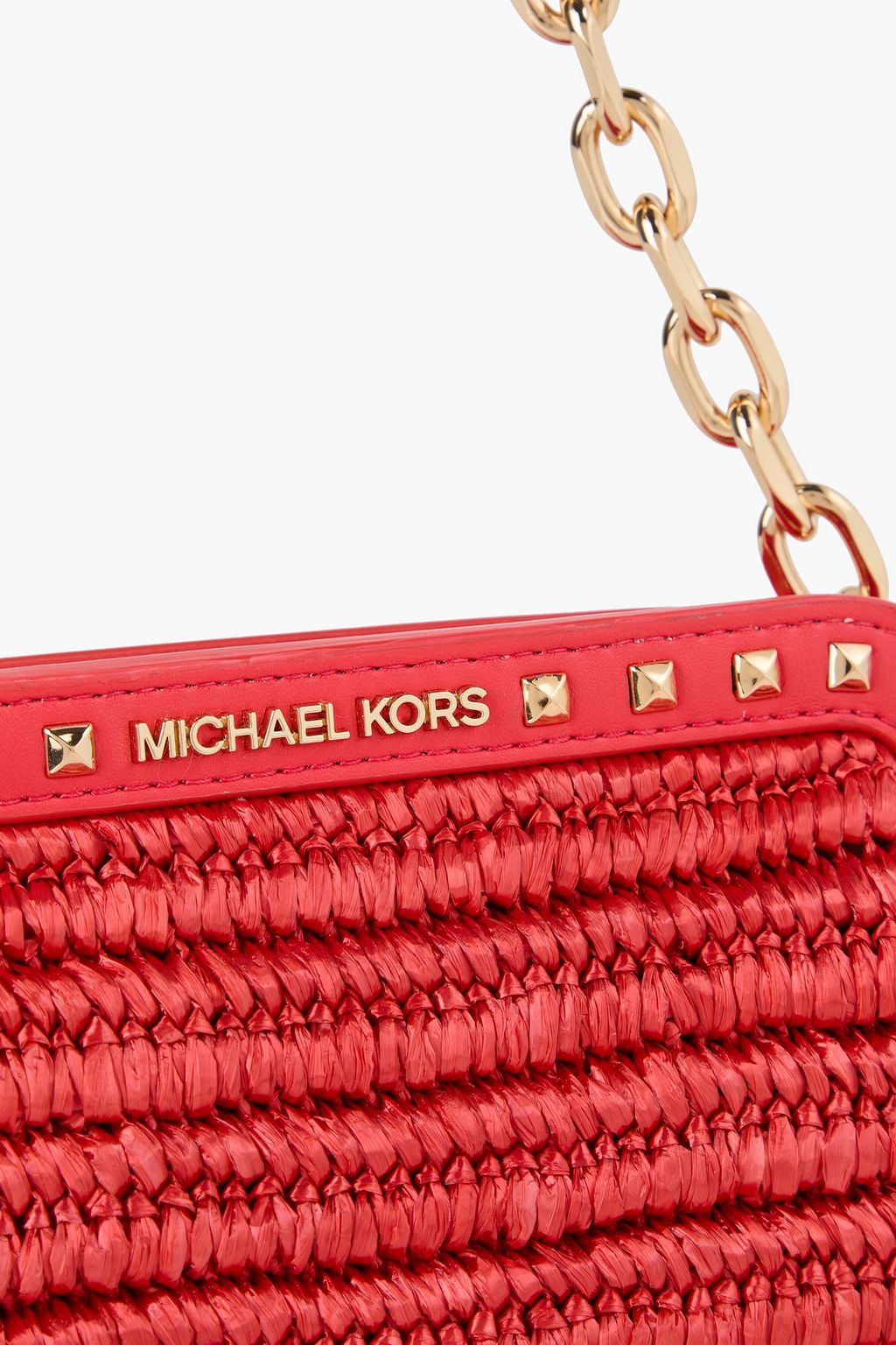 MICHAEL MICHAEL KORS حقيبة كلاتش "ليفيا" على شكل ظرف من نسيج الرافيا الصناعي وجلد صناعي