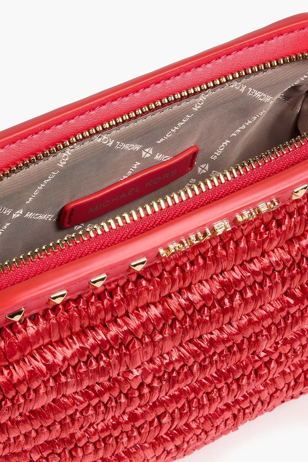 MICHAEL MICHAEL KORS حقيبة كلاتش "ليفيا" على شكل ظرف من نسيج الرافيا الصناعي وجلد صناعي