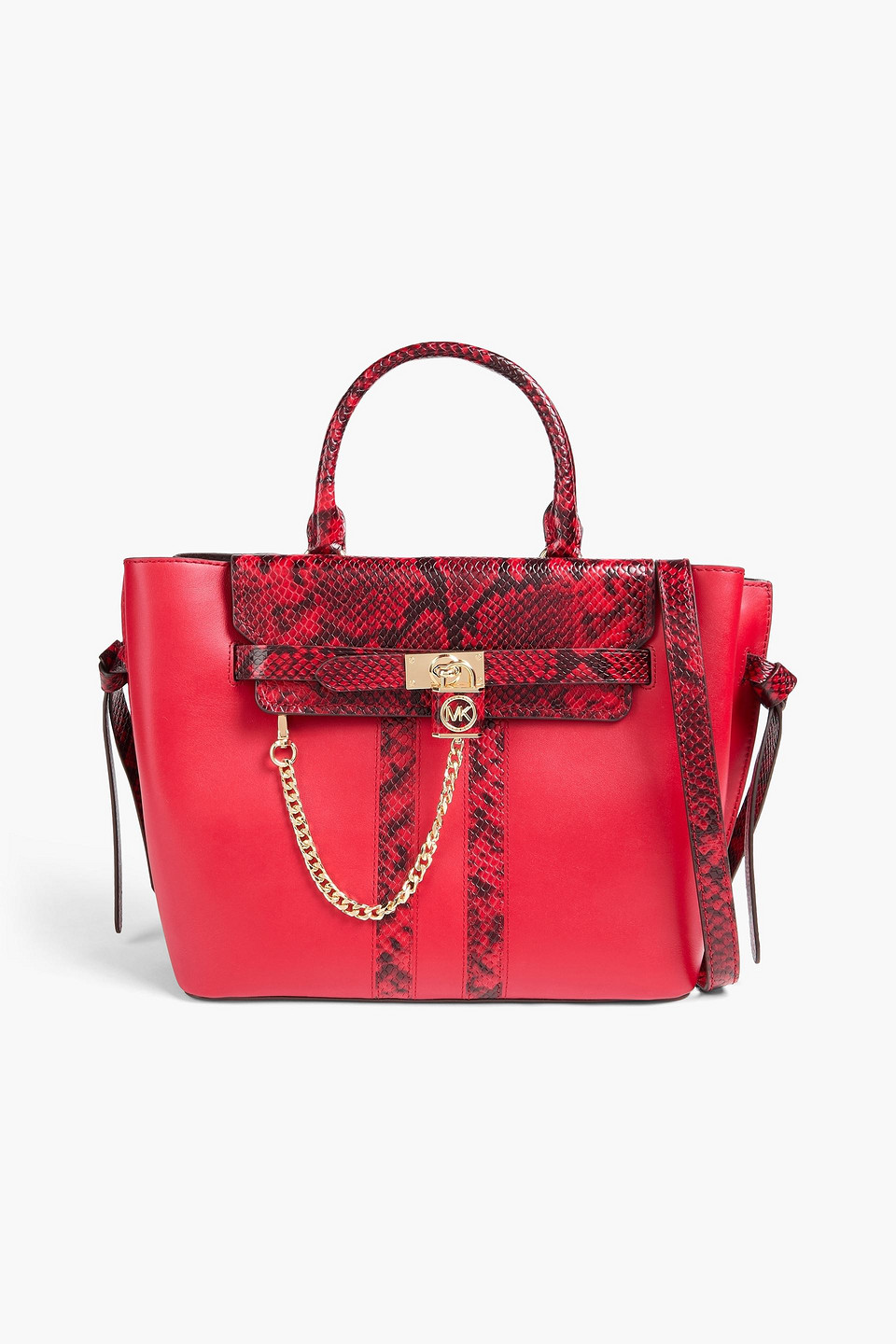 Michael Michael Kors Snake-effect Leather And Leather Tote In Red