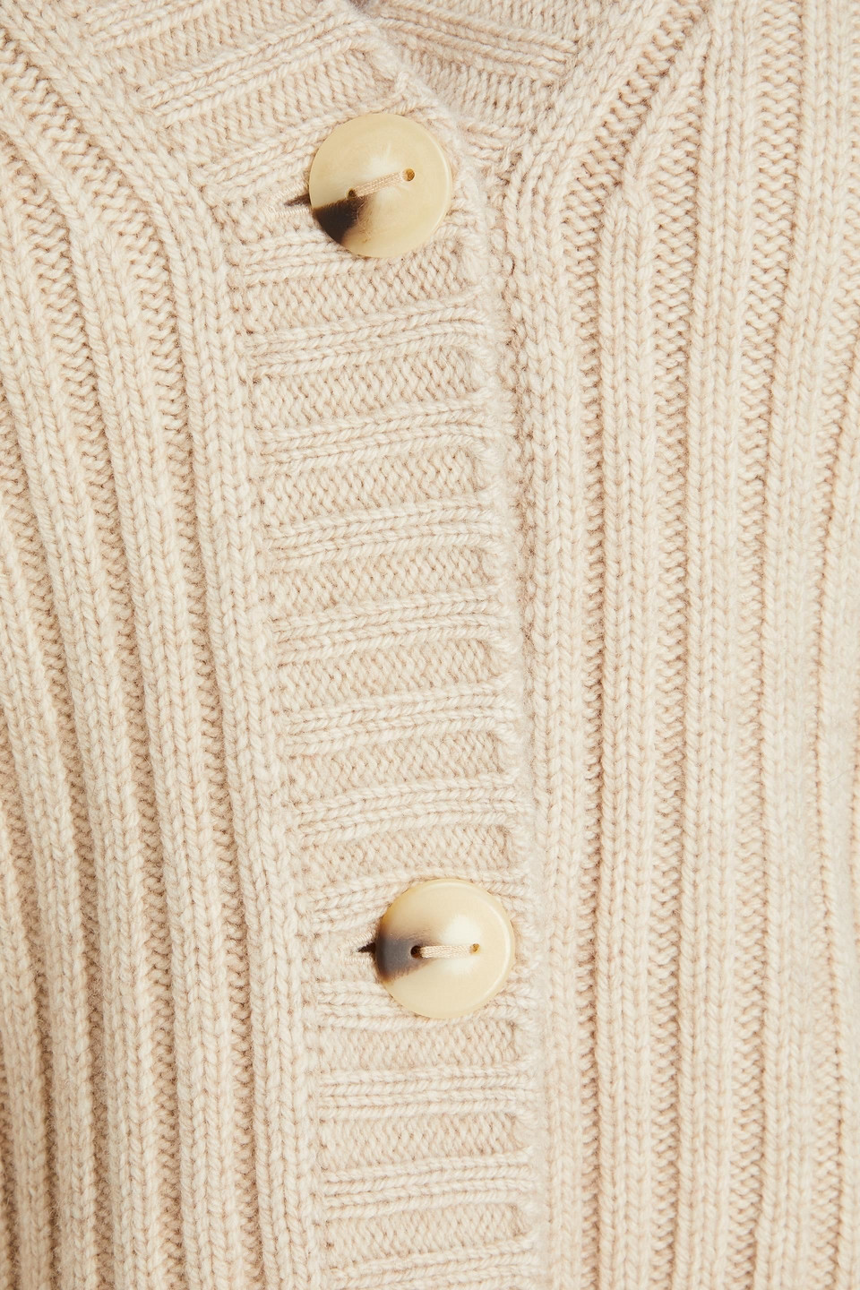 Vince Ribbed Wool And Cashmere-blend Cardigan In Beige
