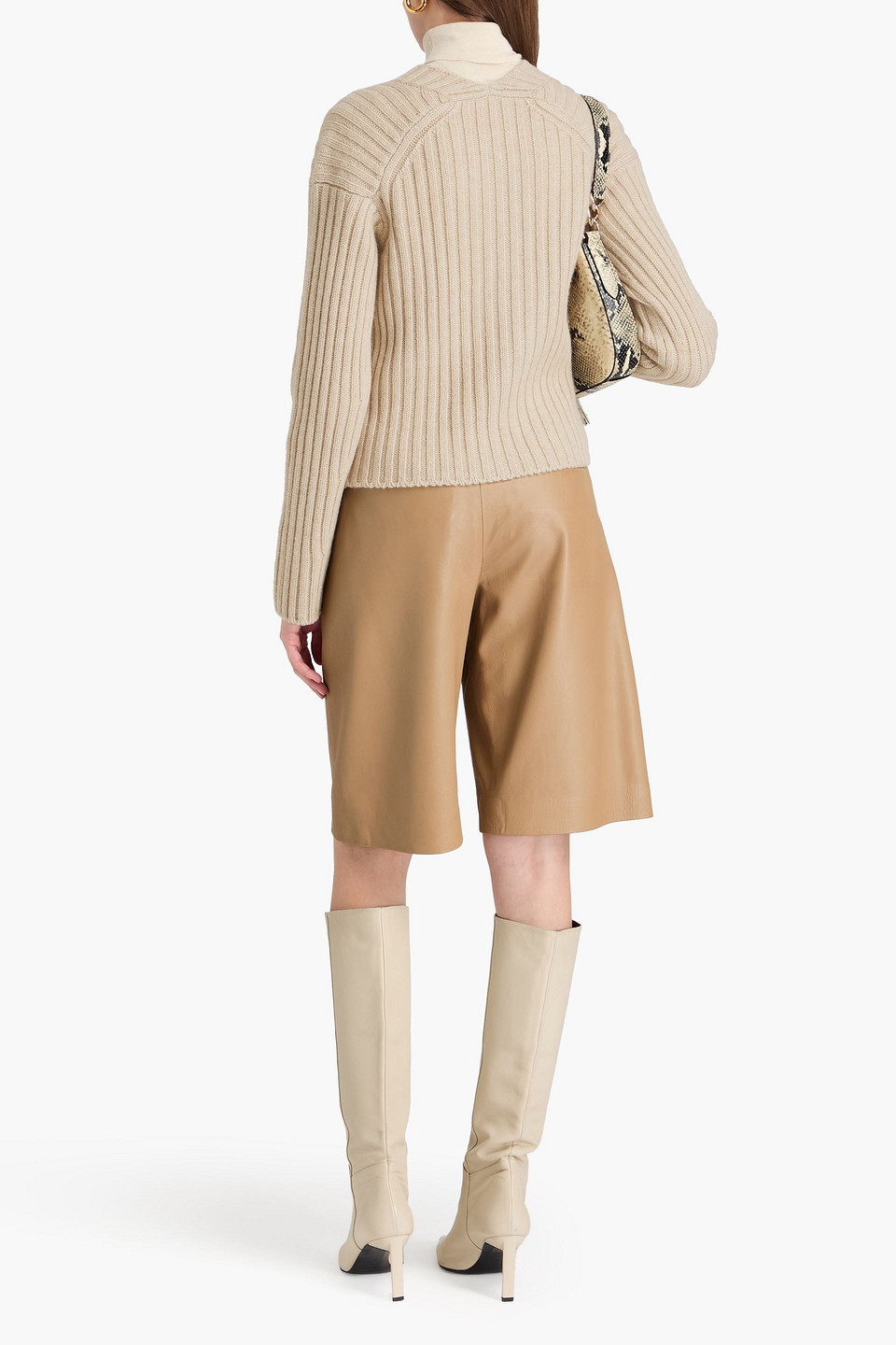 Vince Ribbed Wool And Cashmere-blend Cardigan In Beige