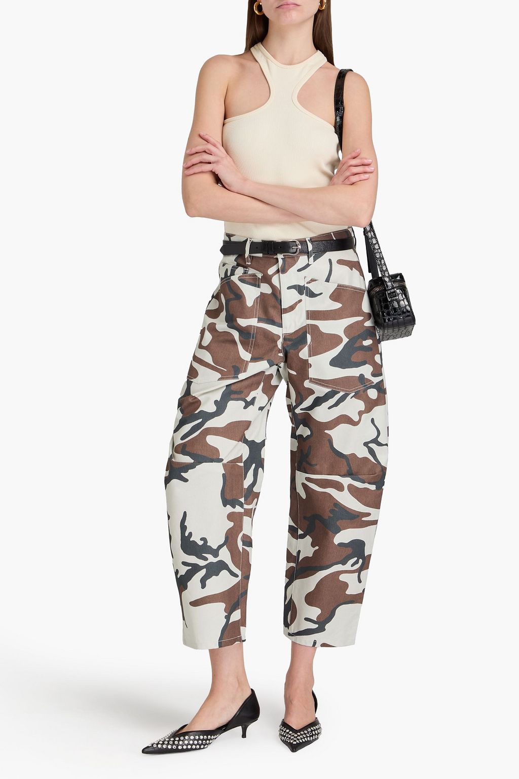 NILI LOTAN Shon cropped camouflage-print cotton tapered pants