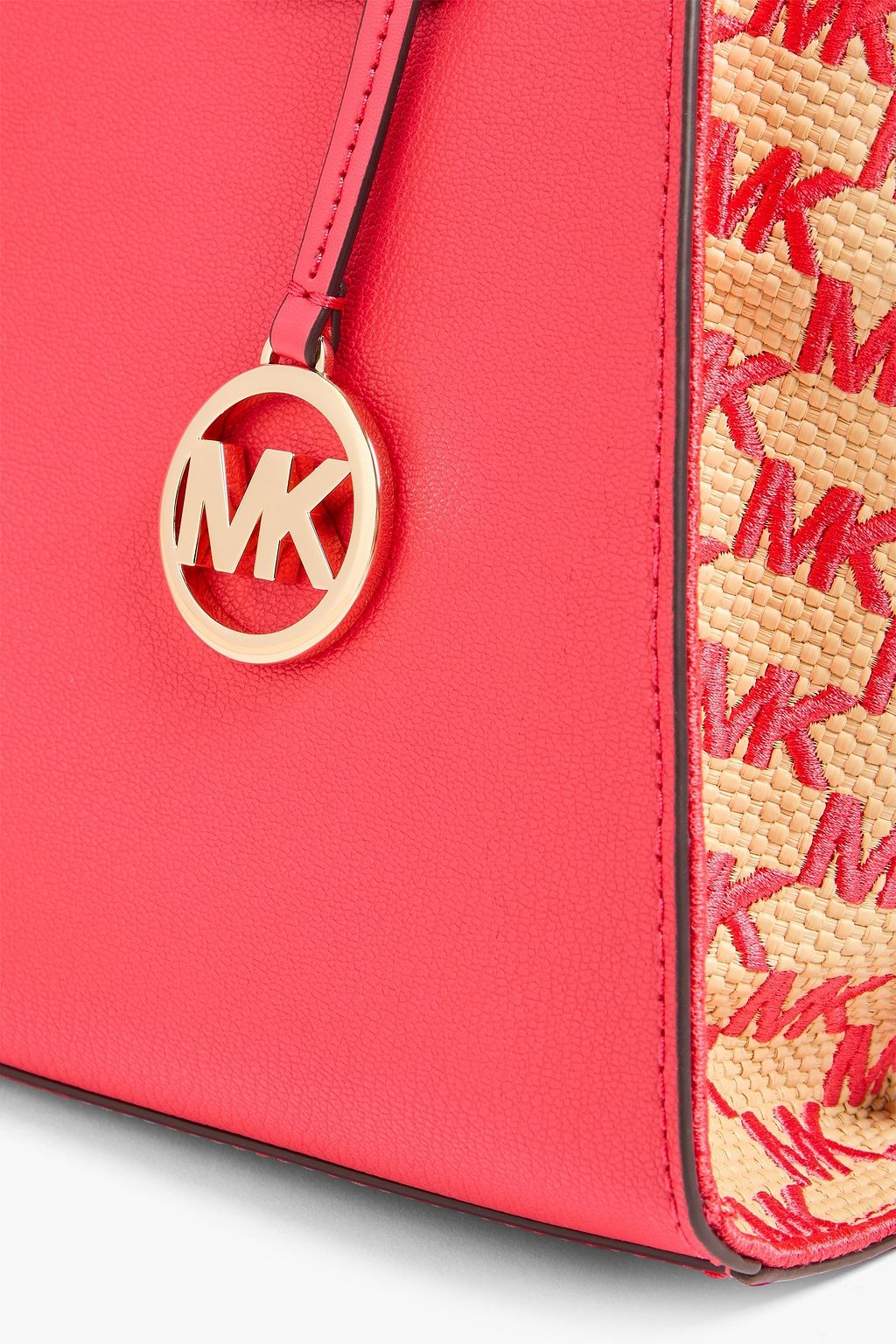 MICHAEL MICHAEL KORS حقيبة توت "أفريل" من الجلد المُحبّب ونسيج الرافيا الصناعي