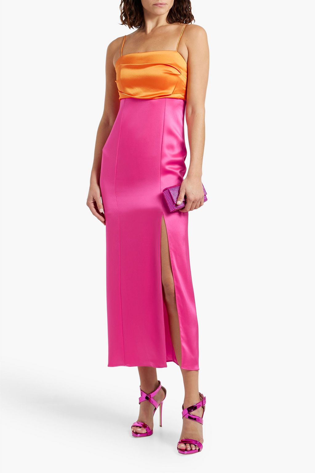 ALICE + OLIVIA Lilita two-tone satin midi dress
