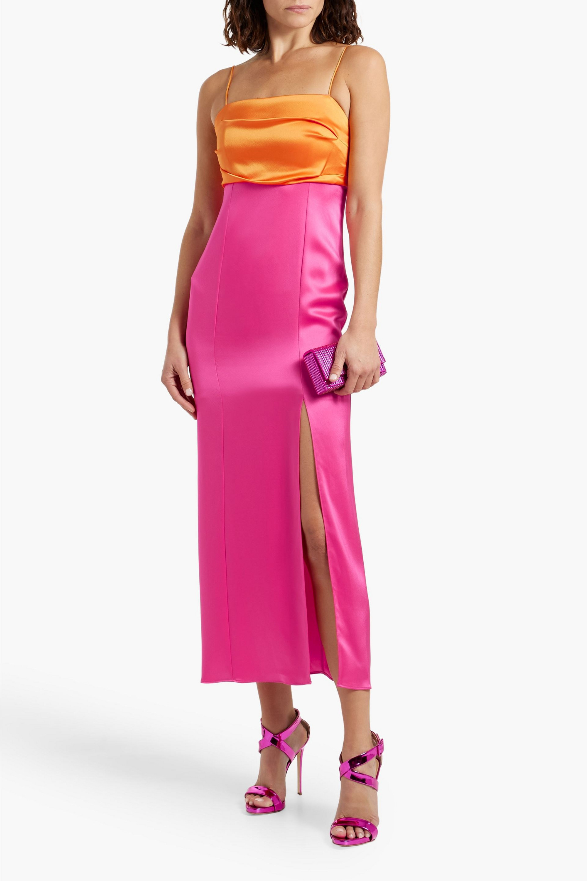 alice + olivia Lilita two-tone satin midi dress