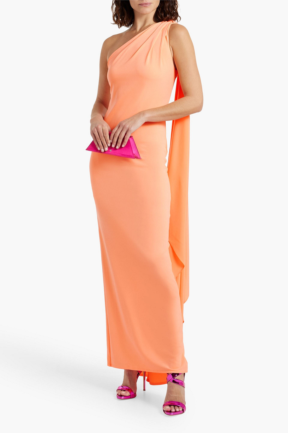 ALICE AND OLIVIA ANJA ONE-SHOULDER DRAPED CREPE MAXI DRESS