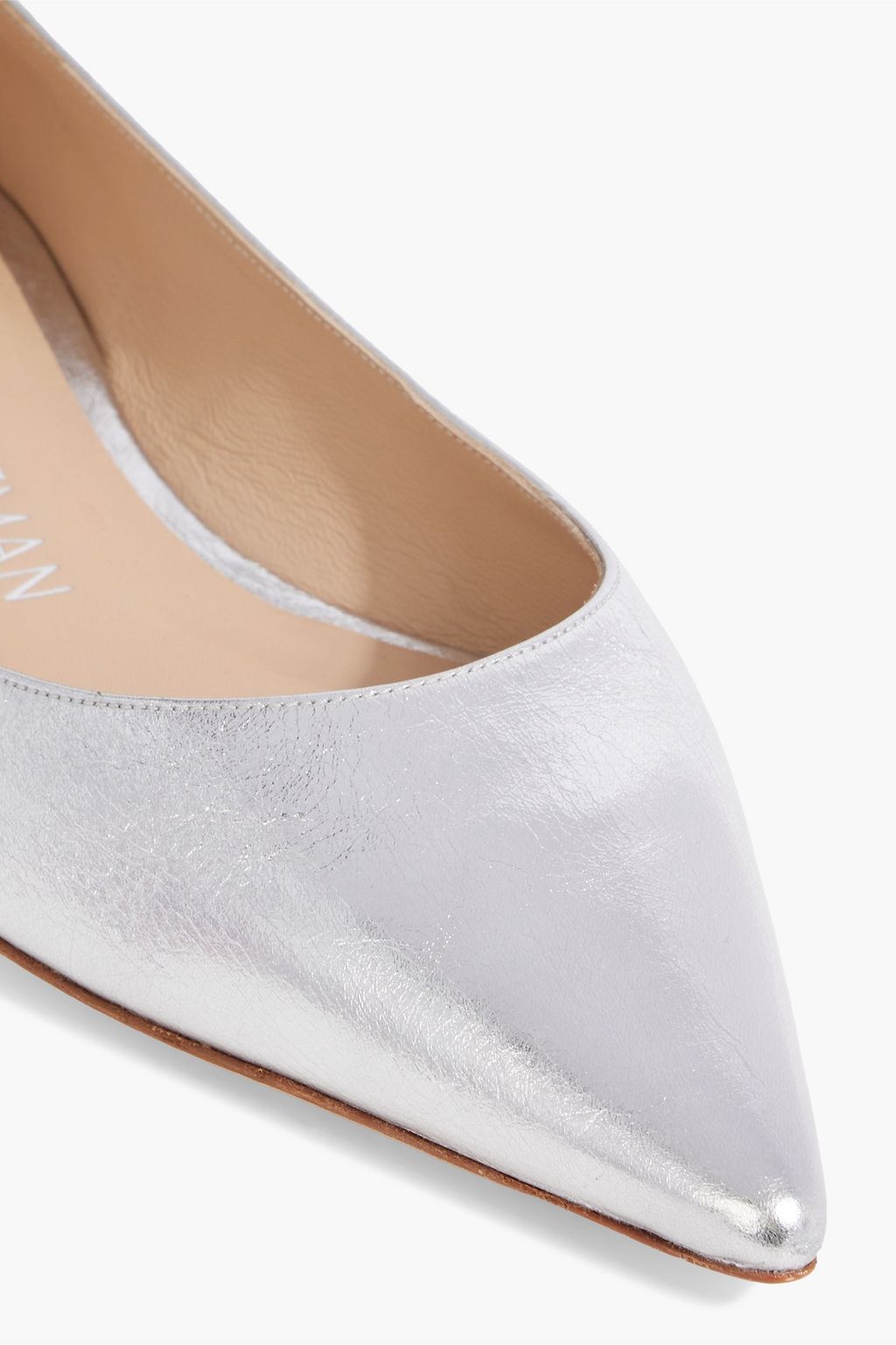STUART WEITZMAN Emilia metallic textured-leather point-toe flats