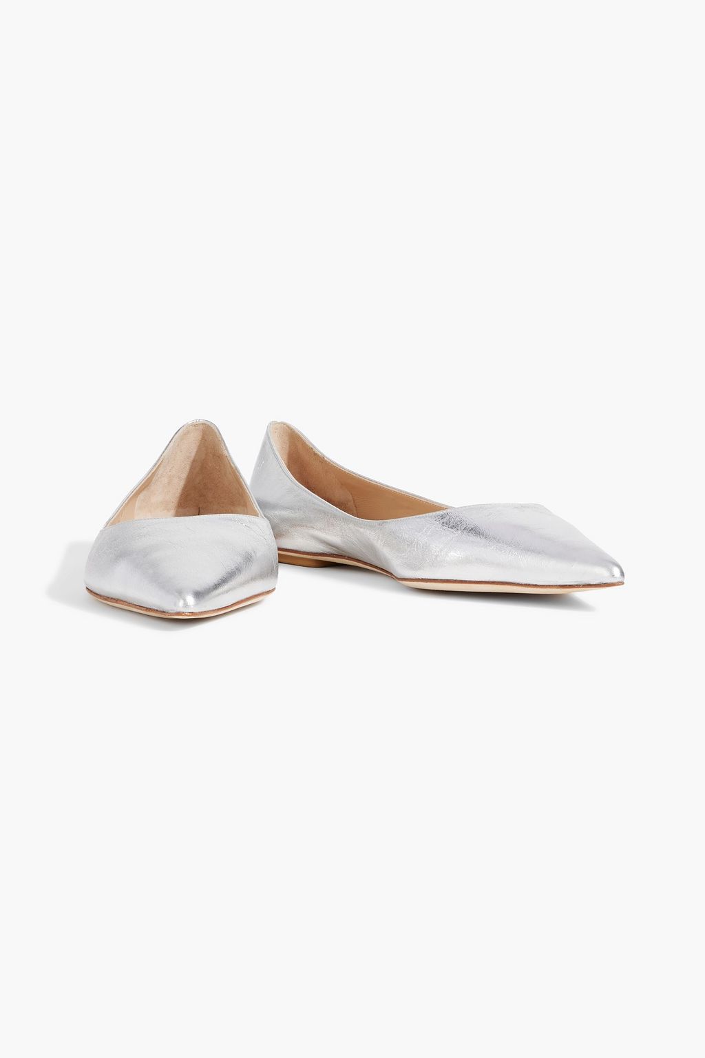STUART WEITZMAN Emilia metallic textured-leather point-toe flats