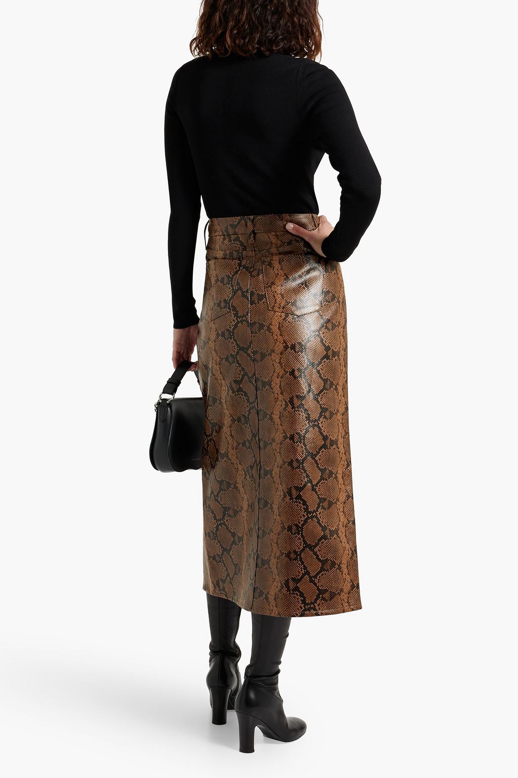 ALICE + OLIVIA Rye faux snake-effect leather midi skirt