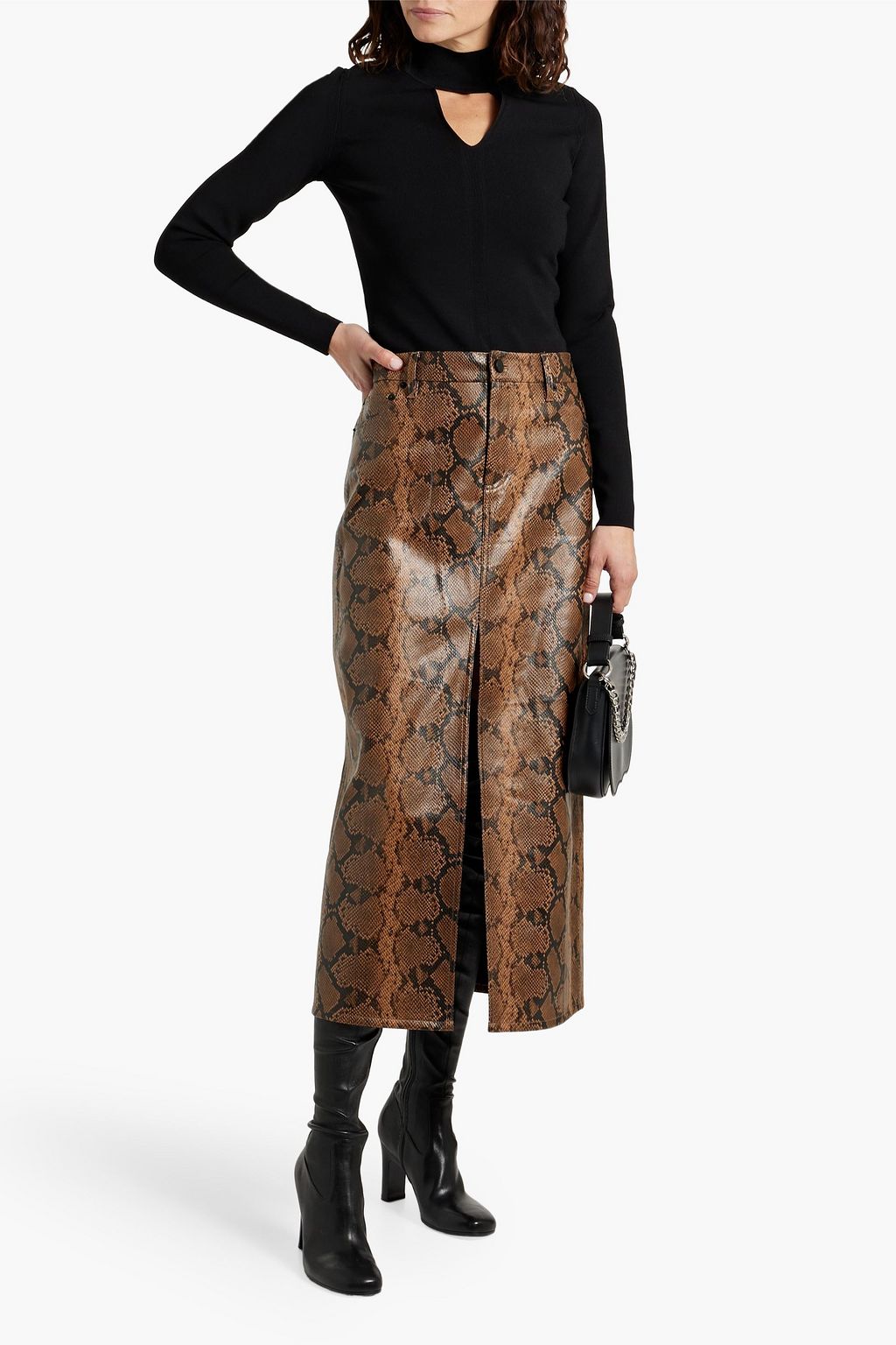 ALICE + OLIVIA Rye faux snake-effect leather midi skirt