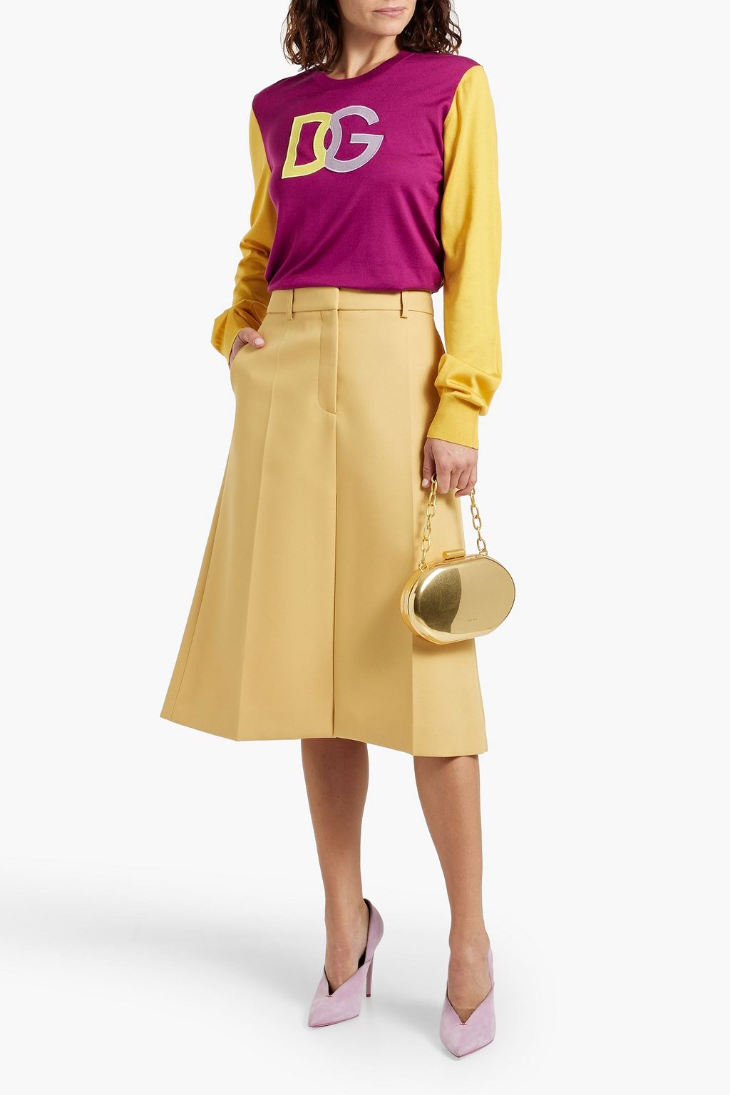 DOLCE&GABBANA Appliquéd color-block knitted sweater