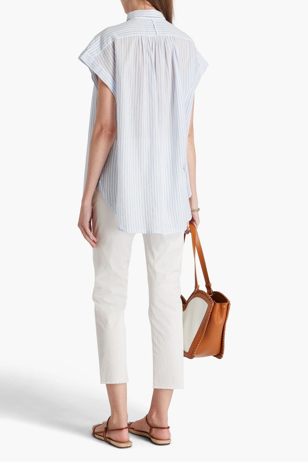 NILI LOTAN Normandy gathered striped cotton blouse