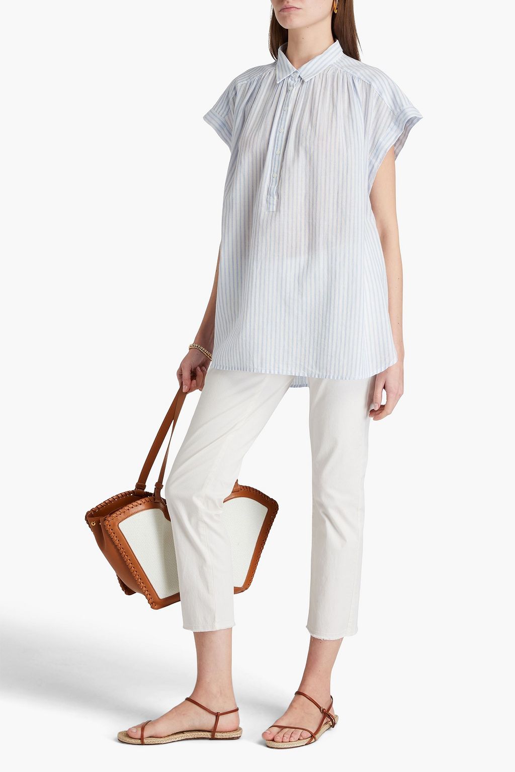 NILI LOTAN Normandy gathered striped cotton blouse