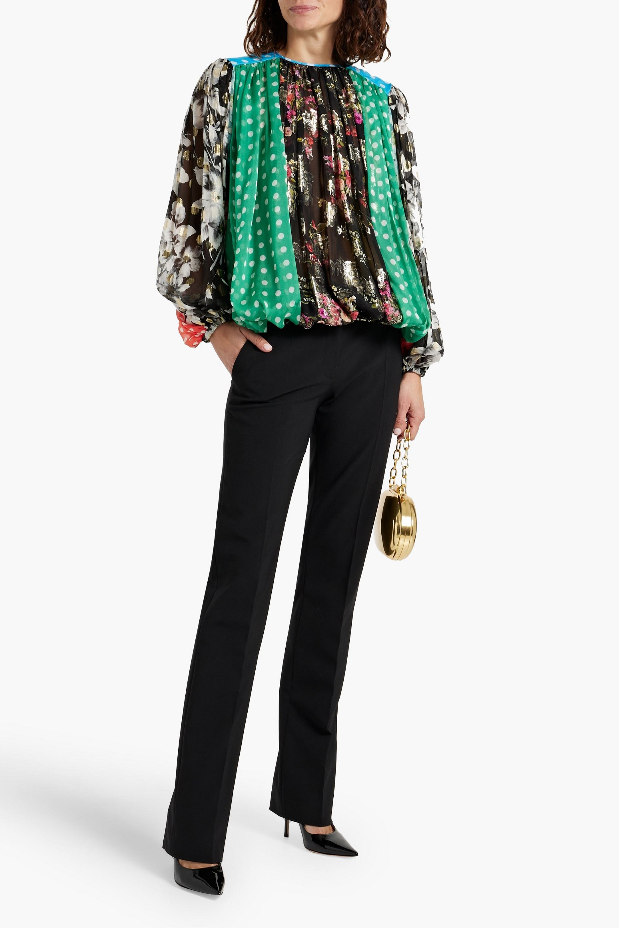 Dolce&Gabbana Printed metallic fil coupé chiffon blouse