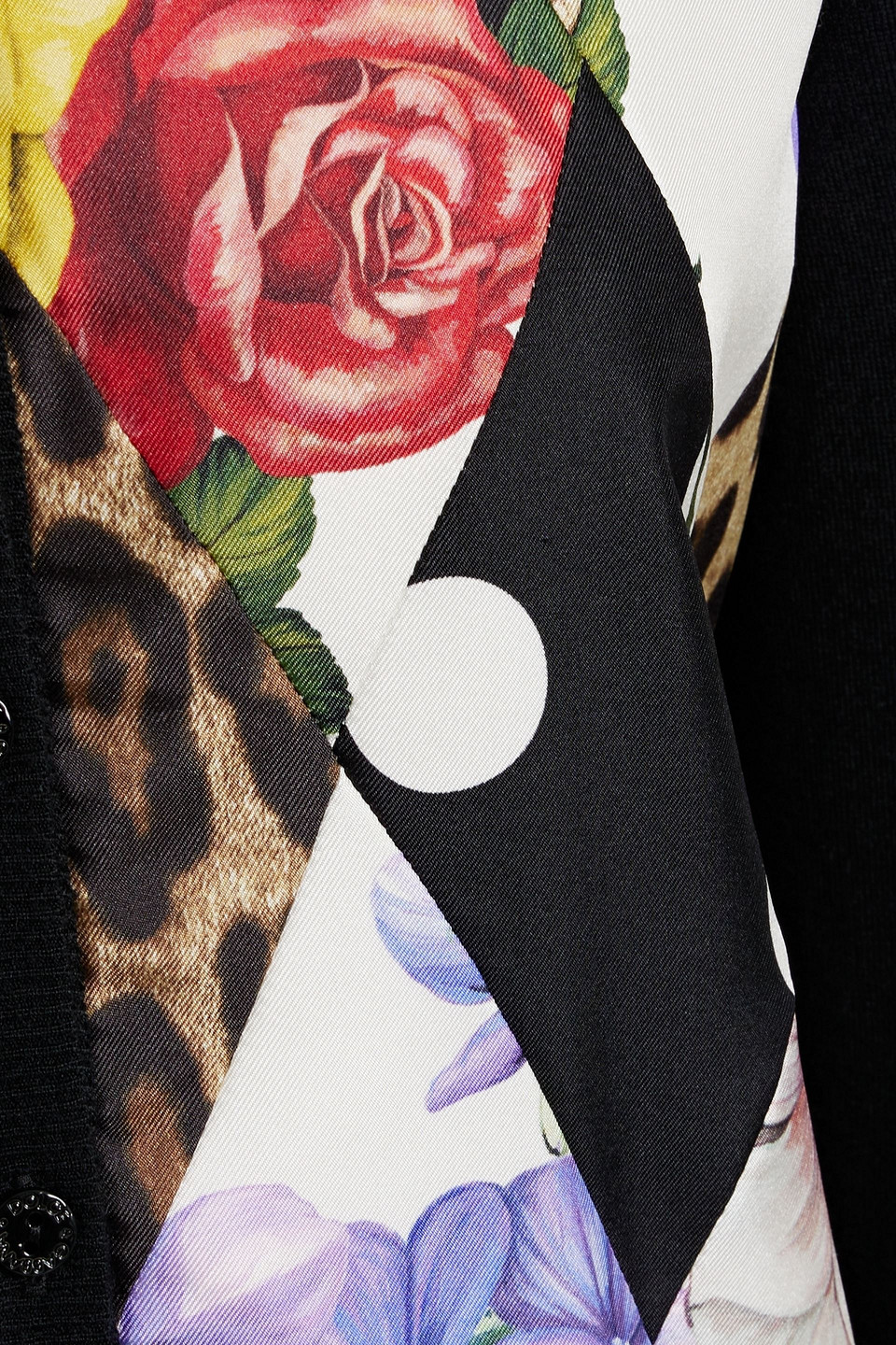 Dolce & Gabbana Printed Twill-paneled Cashmere-blend Cardigan In Black