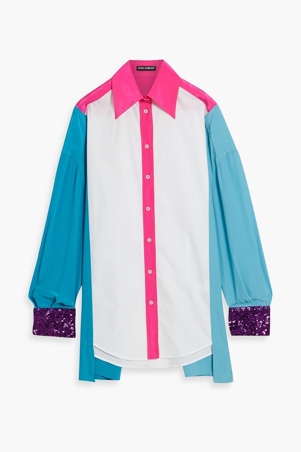 DOLCE&GABBANA Embellished color-block crepe de chine and
